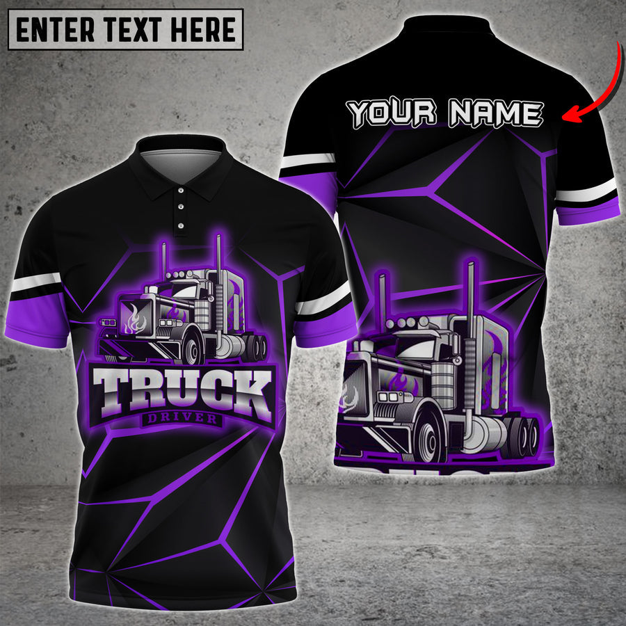 Multicolor Truck Neon Light Pattern Personalized Name 3D Polo Shirt For Truck Driver TO3503