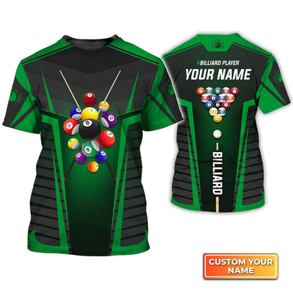 Men's Green Billiard Balls All Over Print Personalized Name 3D Tshirt, Gift Billiard Team Players TO2849