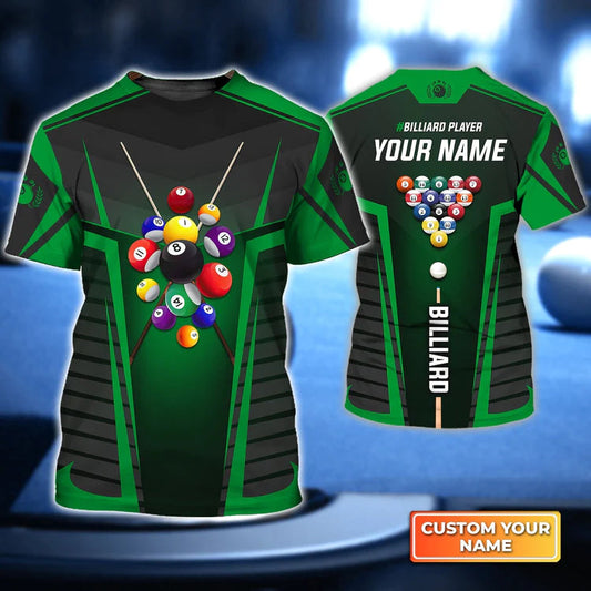 Men's Green Billiard Balls All Over Print Personalized Name 3D Tshirt, Gift Billiard Team Players TO2849