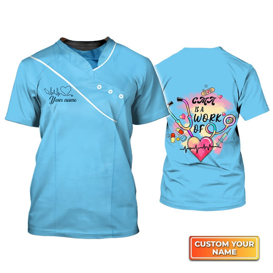 Personalized Name 3D Tshirt Blue Cma Shirt Cma Is A Work Of Heart Registered Nurse TO1844