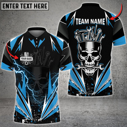 Auto Mechanic Thunder Skull Custom Name Multi Color Printed 3D Polo Shirt TO3492