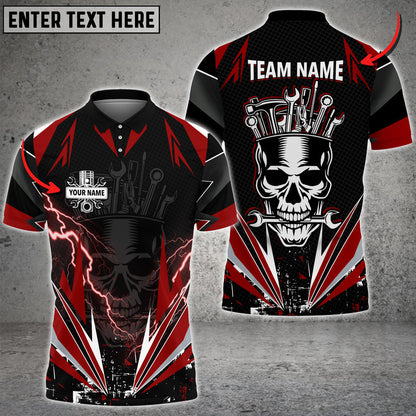 Auto Mechanic Thunder Skull Custom Name Multi Color Printed 3D Polo Shirt TO3492