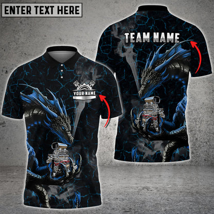 Mechanic Dragon V8 Engine Custom Name Multi Color Printed 3D Polo Shirt TO3489