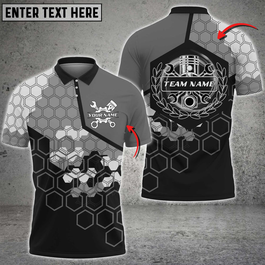 Mechanic Honeycomb Custom Name Multi Color Printed 3D Polo Shirt, Gifts for Mechanics TO3487