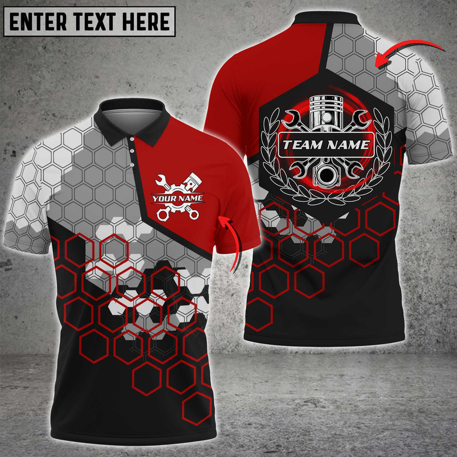 Mechanic Honeycomb Custom Name Multi Color Printed 3D Polo Shirt, Gifts for Mechanics TO3487