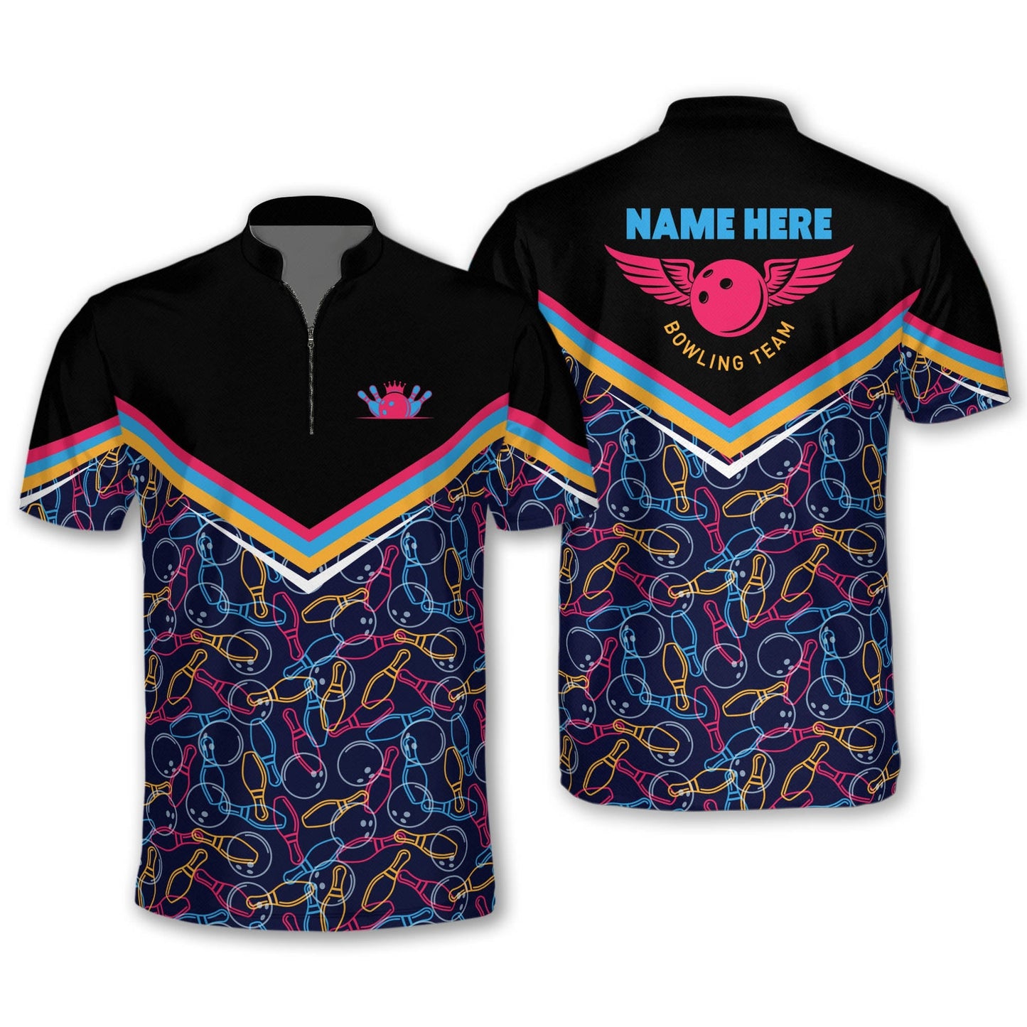 Custom Name Team Bowling Icon Pattern Skull Bowling Team Jerseys For Men SO0676