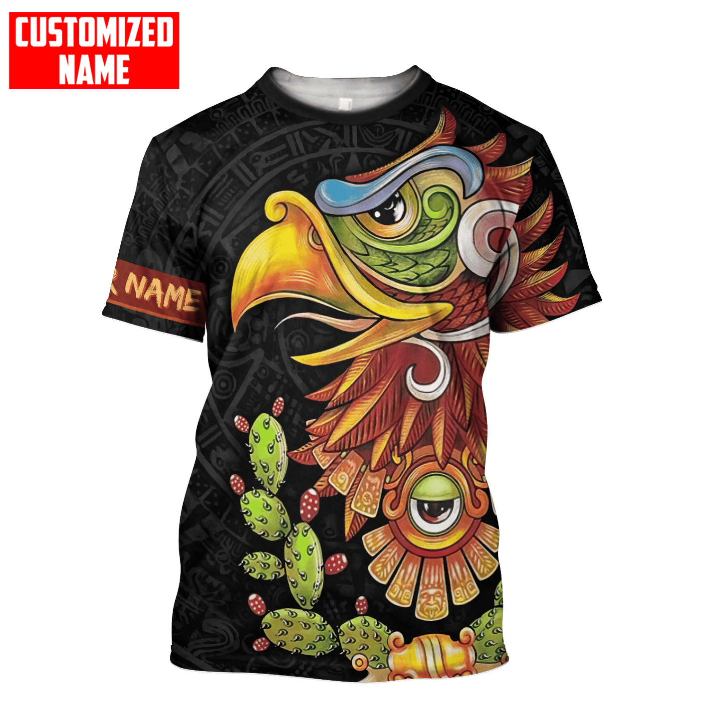 Customized Name Mexico T-Shirt, Cactus Thorns Mexican Eagle Aztec Ollin Eye All Over Printed T-Shirt TO3041