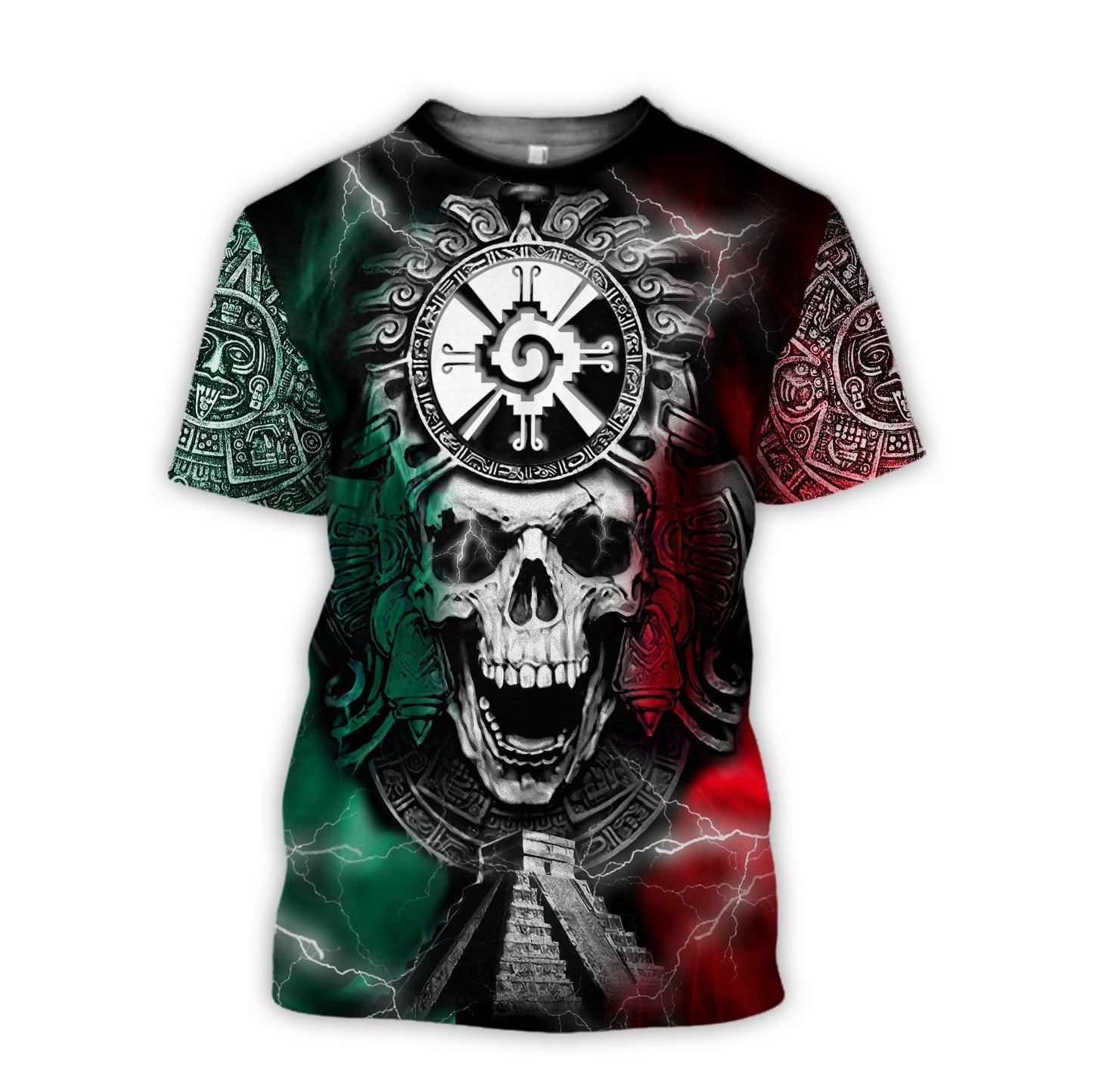 Mexican Maya Hunab Ku Skull 3D All Over Printed T-Shirt, Skull Shirt, Mexico Flag Shirt TO3035