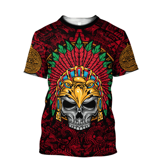 Lasfour Aztec Eagle Warrior Skull All Over Printed Combo T-Shirt, Skull Mexico T-Shirt TO3034