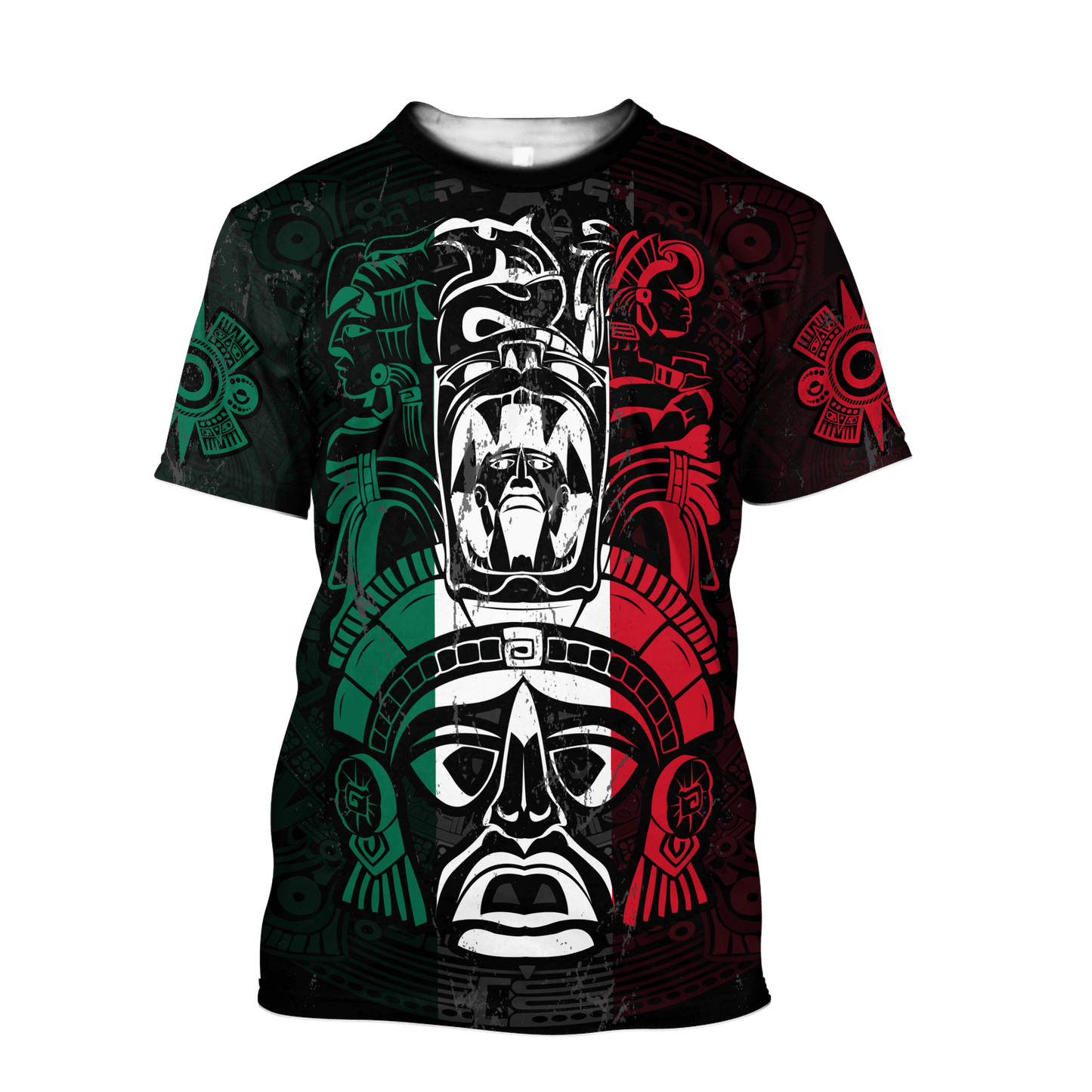 3D All Over Print Ancient Aztec Maya Ceremony Mask, Mexico Flag Shirt TO3032