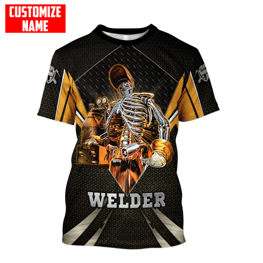 Personalized Welder Skull Orange Line Printed Shirts, Funny Skull Welder Shirt for Unisex TO3149