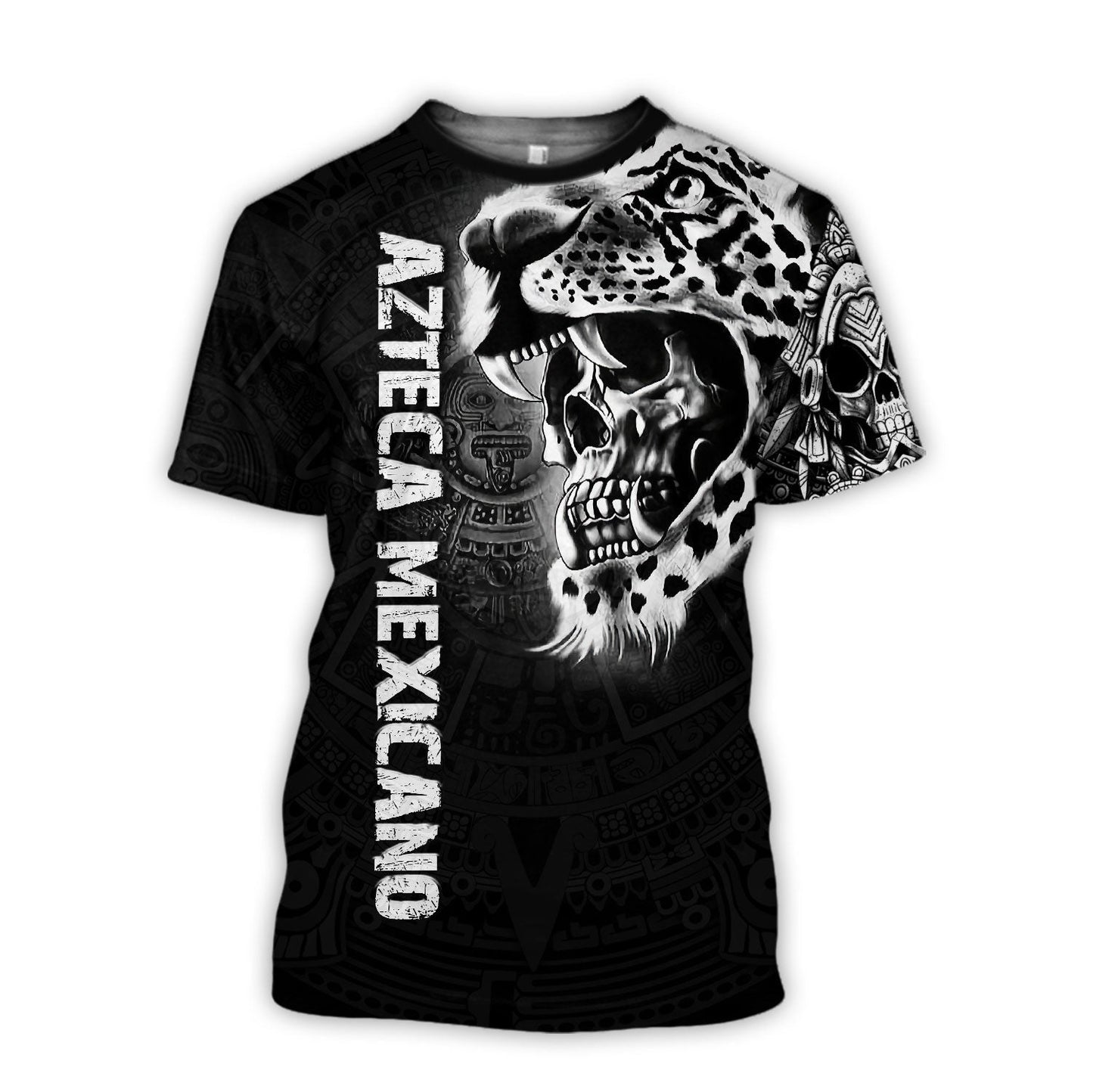 3D All Over Print Mexicano Shirt, Jaguar Skull Azteca Panther T-Shirt, Best Gift Shirt for Him TO3049