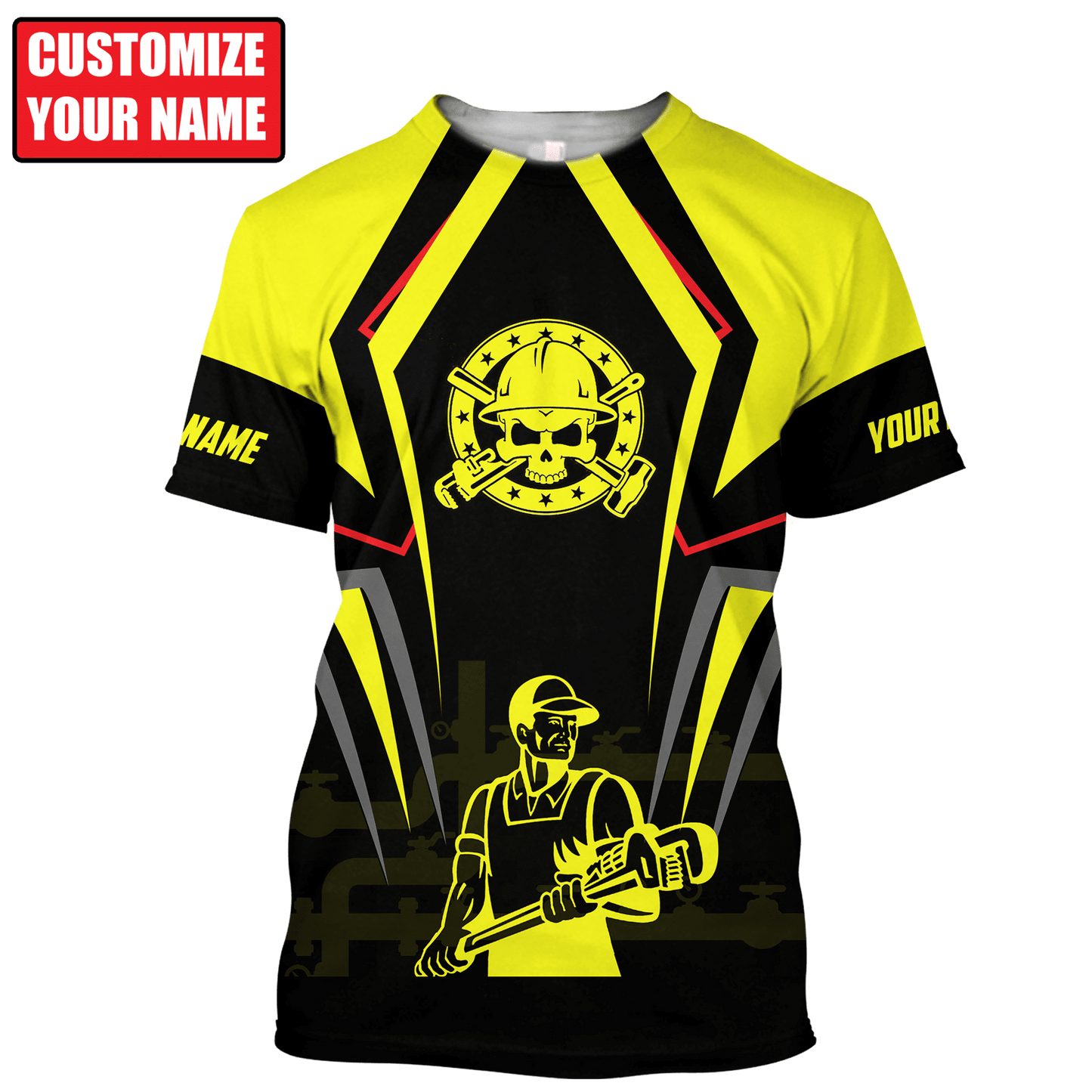 3D All Over Print Black and Yellow Welder Shirt, Personalized Welder Skull Apparel TO3141