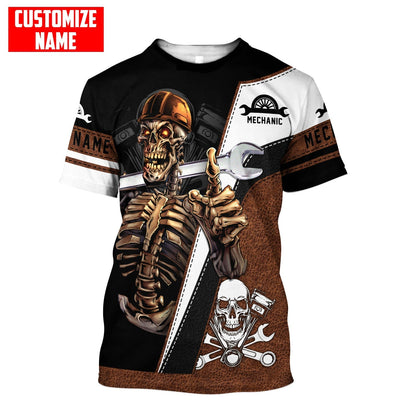 Customized All Over Printed Mechanic Skull Shirt For Men and Women, Mechanic Shirt, Mechanician Gifts TO0849