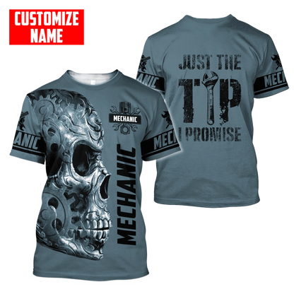 Personalized Name Mechanic Skull Tshirt Just The Tip I Promise Unisex Shirts Blue TO1730