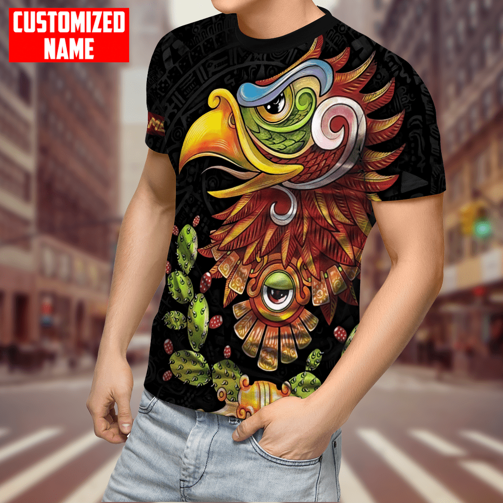 Customized Name Mexico T-Shirt, Cactus Thorns Mexican Eagle Aztec Ollin Eye All Over Printed T-Shirt TO3041