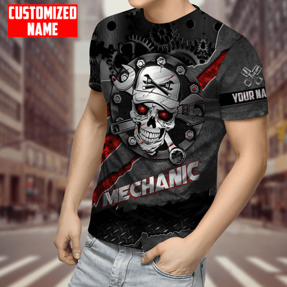 Personalized Mechanic Skull Tool T Shirt Metal Pattern Mechanic Shirts TO1738