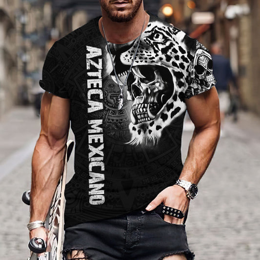 3D All Over Print Mexicano Shirt, Jaguar Skull Azteca Panther T-Shirt, Best Gift Shirt for Him TO3049