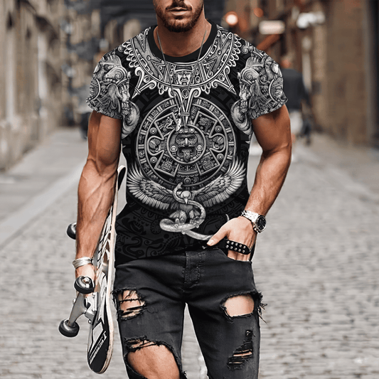 3D All Over Print Mexico Aztec Tattoo Calendar Eagle Snake Unisex Shirt for Men TO3040