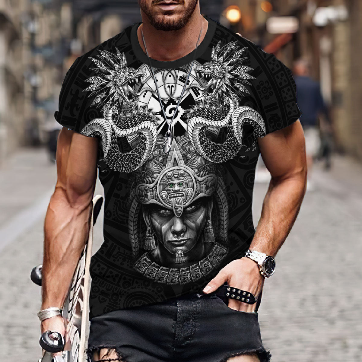 Aztec Mexican Warrior Quetzalcoatl Hunab Ku All Over Printed Unisex T-Shirts for Cool Men TO3038