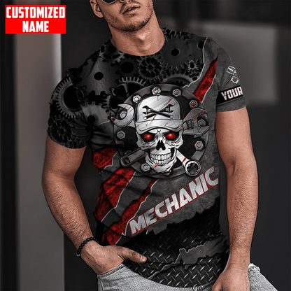 Personalized Mechanic Skull Tool T Shirt Metal Pattern Mechanic Shirts TO1738