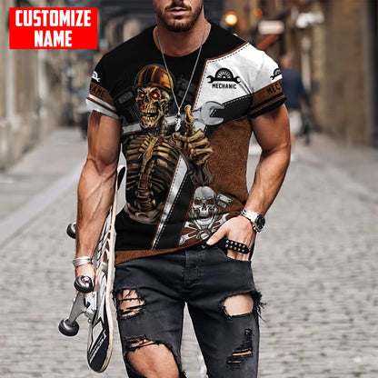 Customized All Over Printed Mechanic Skull Shirt For Men and Women, Mechanic Shirt, Mechanician Gifts TO0849