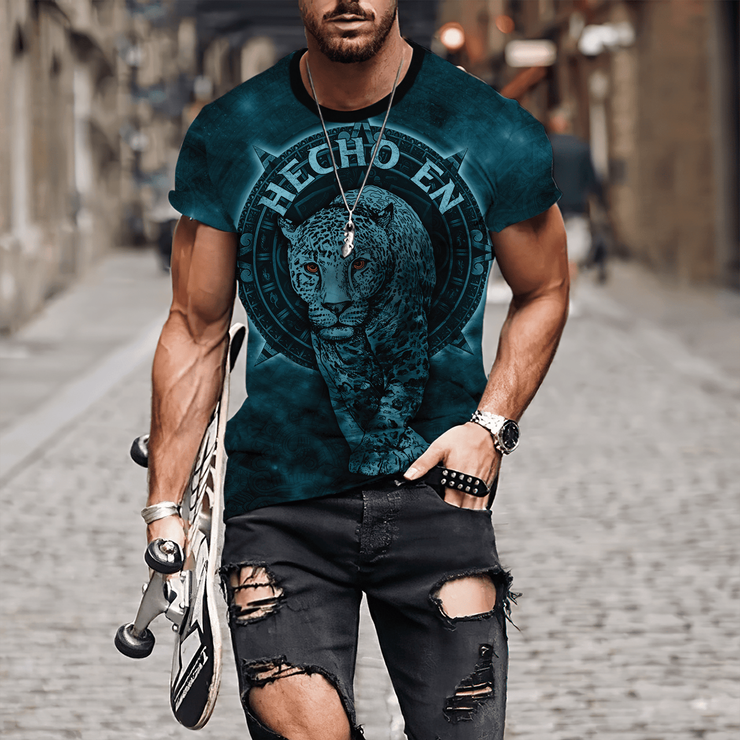 Lasfour 3D Mexico T-Shirt, Jaguar Aztec Mexico All Over Printed Shirts, Panther Mexico T-Shirt TO3048