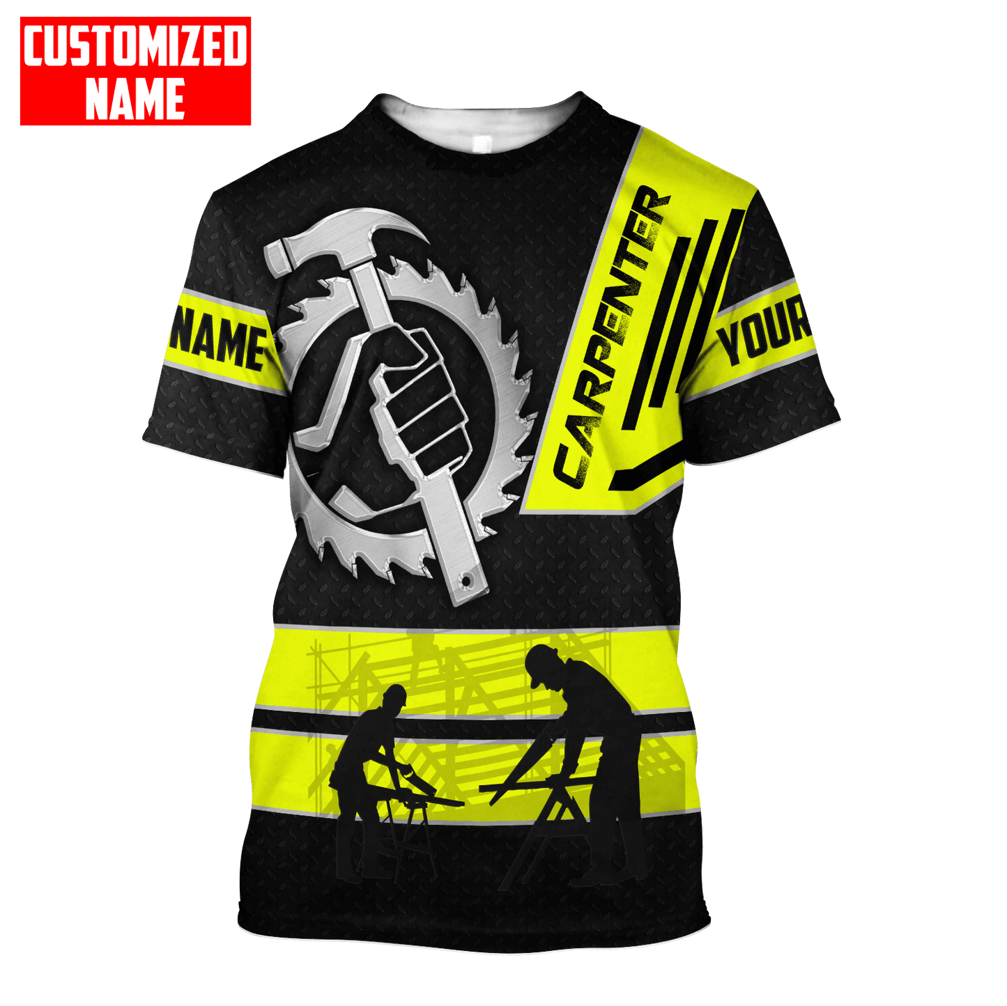 Custom Name Carpenter Yellow Metal Shirt Carpenter Equipment Tee Shirts TO1638