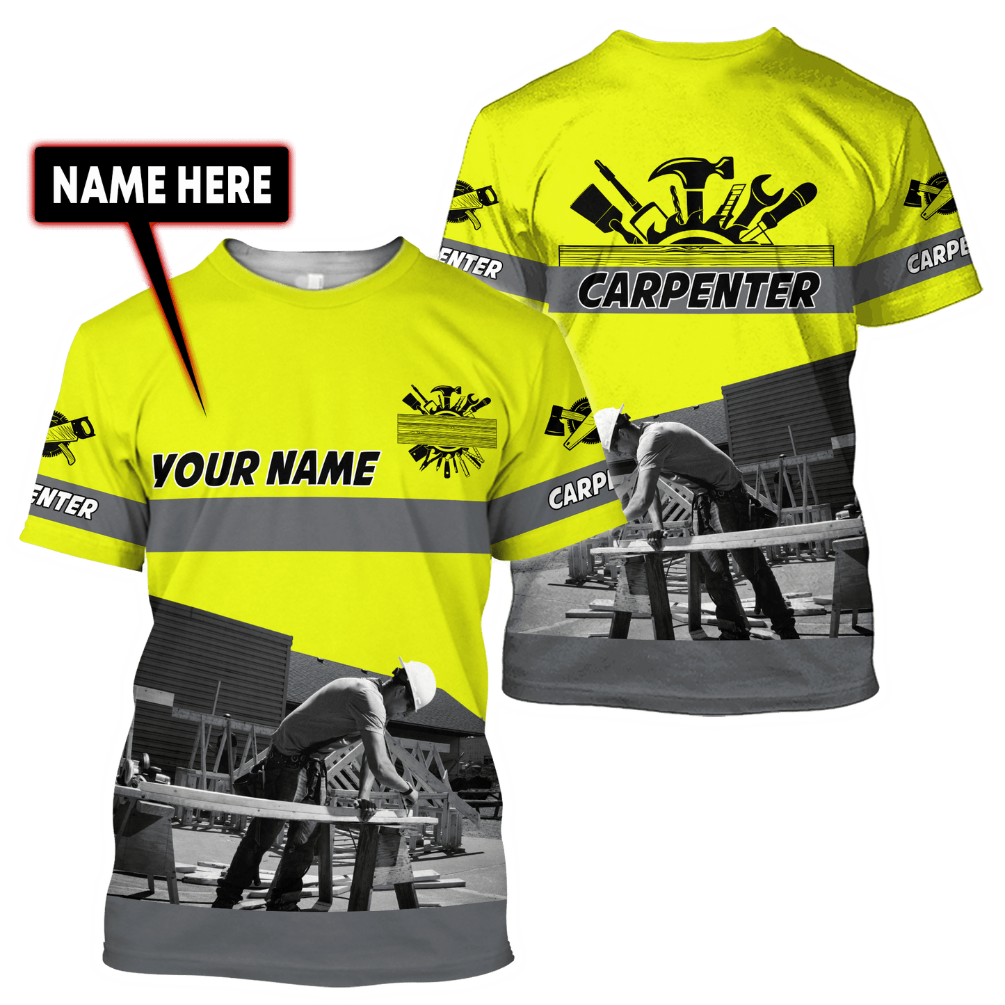 Personalized Name Carpenter Unisex Yellow Shirt Men Carpenter T Shirts TO1623