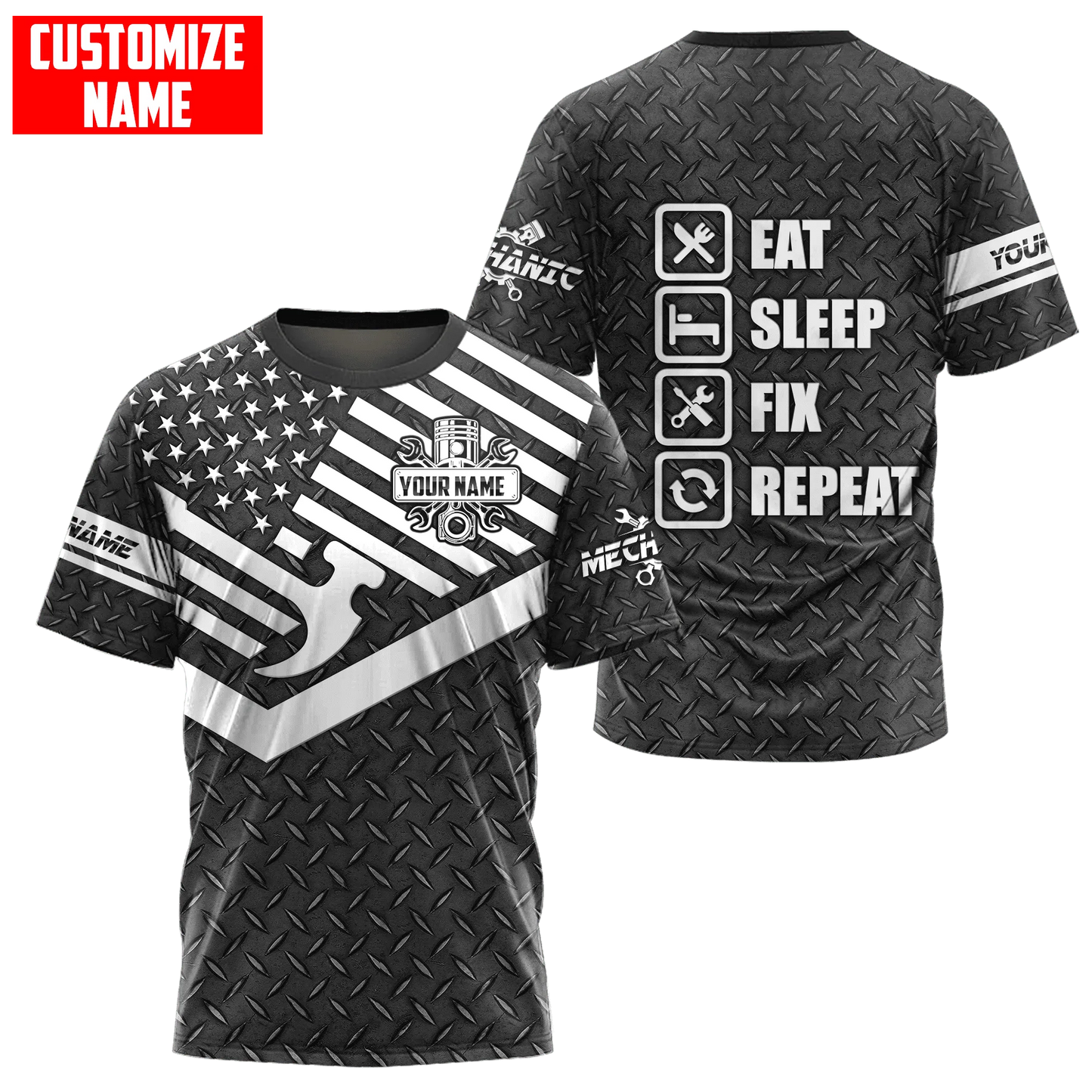 Personalized American Mechanic T Shirt Black Metal Pattern Gift For Mechanician TO1740