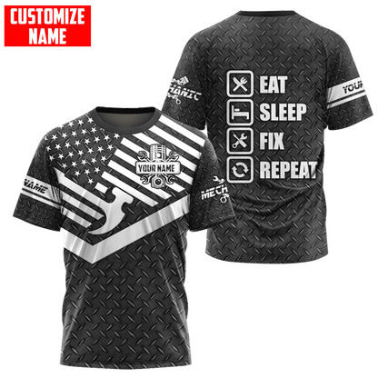 Personalized American Mechanic T Shirt Black Metal Pattern Gift For Mechanician TO1740