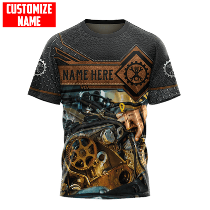 Personalized Name 3D Mechanic Shirts Leather Metal Pattern, Mechanic shirt custom, Mechanical Shirt TO0848