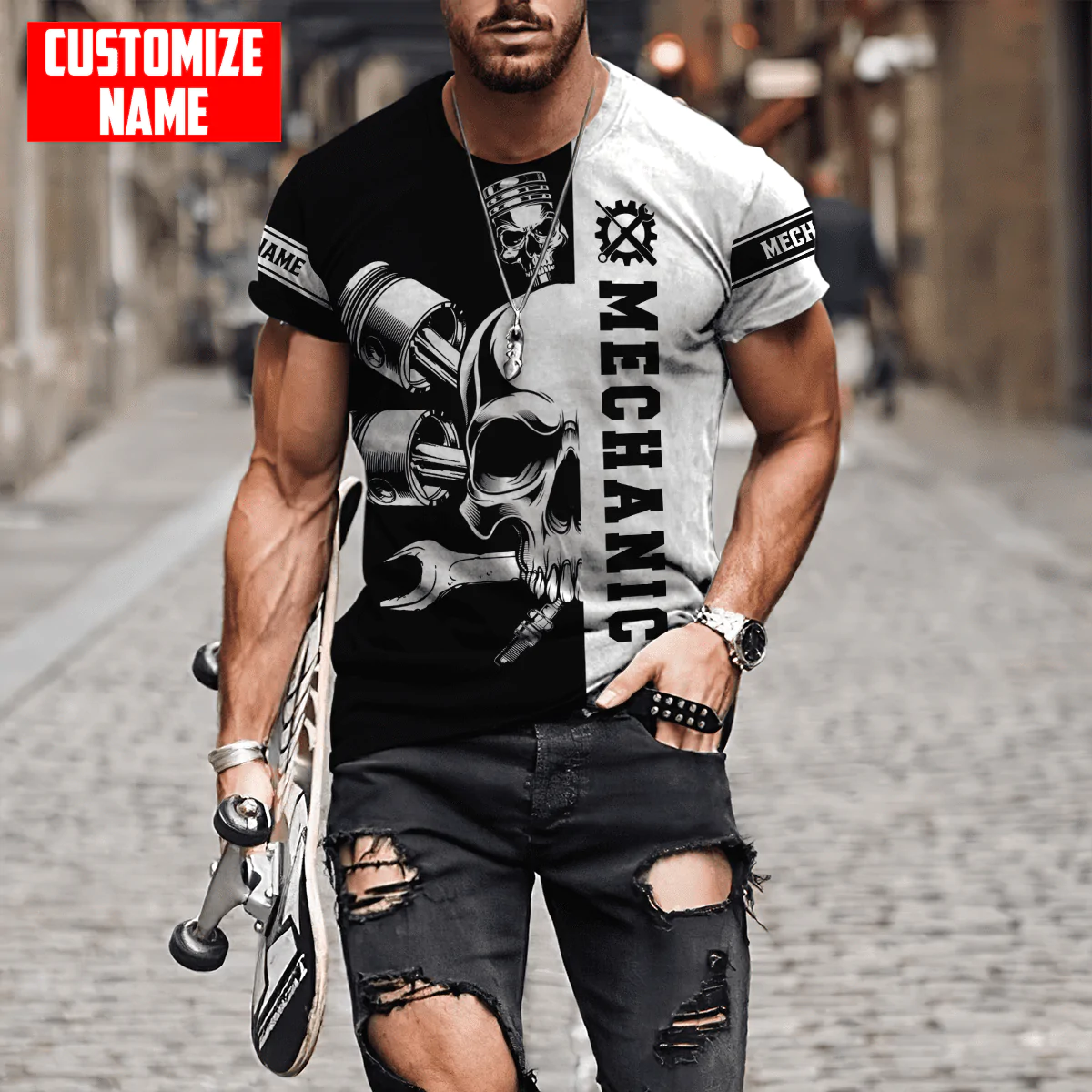 Personalized Mechanical Shirts Men Women Skull Mechanic T Shirt Labour Gift To Mechanician TO1720