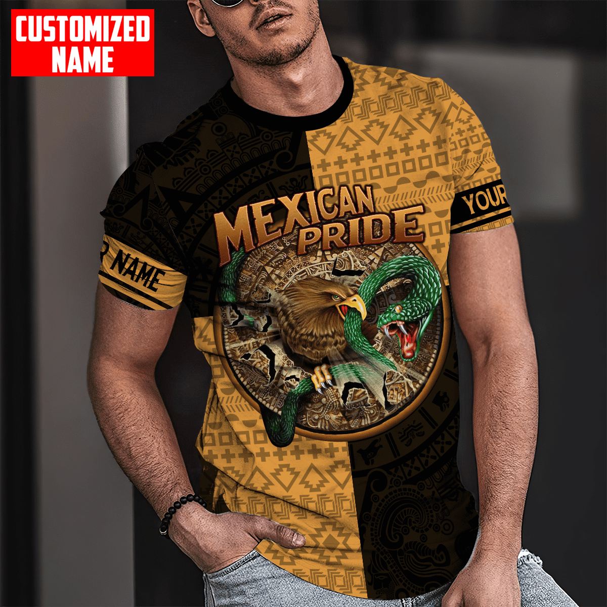 Personalized Name Mexican Pride Aztec Pattern Printed Unisex Shirts For Men Women TO3065