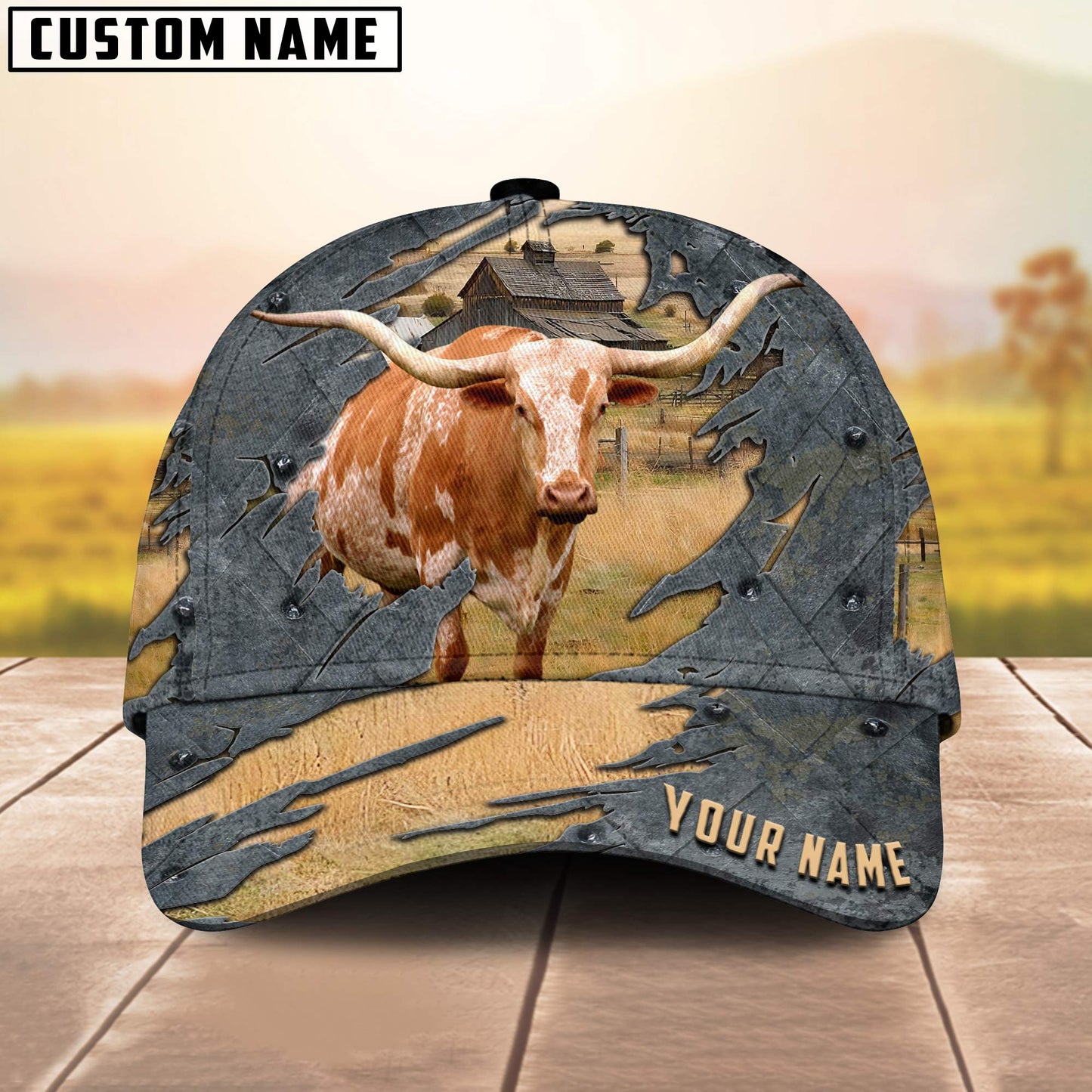 Texas Longhorn Customized Name 3D Cap 3D All Over Print Baseball Cap, Cap For Farm Lovers, Animal Cap, Leather Pattern Cap CA3211