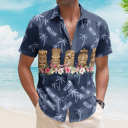 Tiki Hibiscus Custom Name Aloha Shirts Family Gift For Men - Custom Hawaiian Shirts HA0096