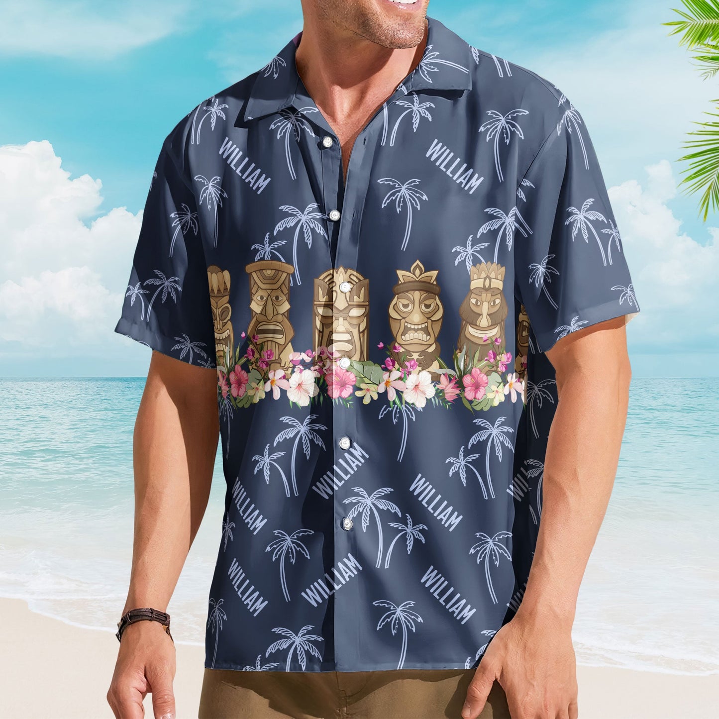 Tiki Hibiscus Custom Name Aloha Shirts Family Gift For Men - Custom Hawaiian Shirts HA0096