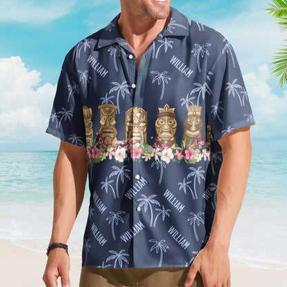 Tiki Hibiscus Custom Name Aloha Shirts Family Gift For Men - Custom Hawaiian Shirts HA0096