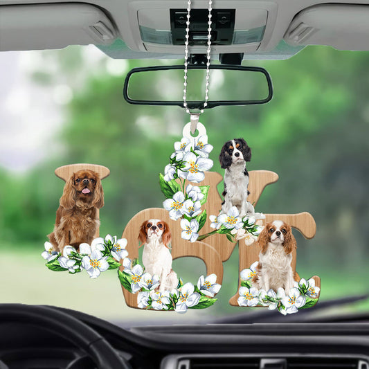 Cool Cavalier King Charles Spaniel Love Flowers Dog Lover Hanging Ornament Car Ornament OO0869