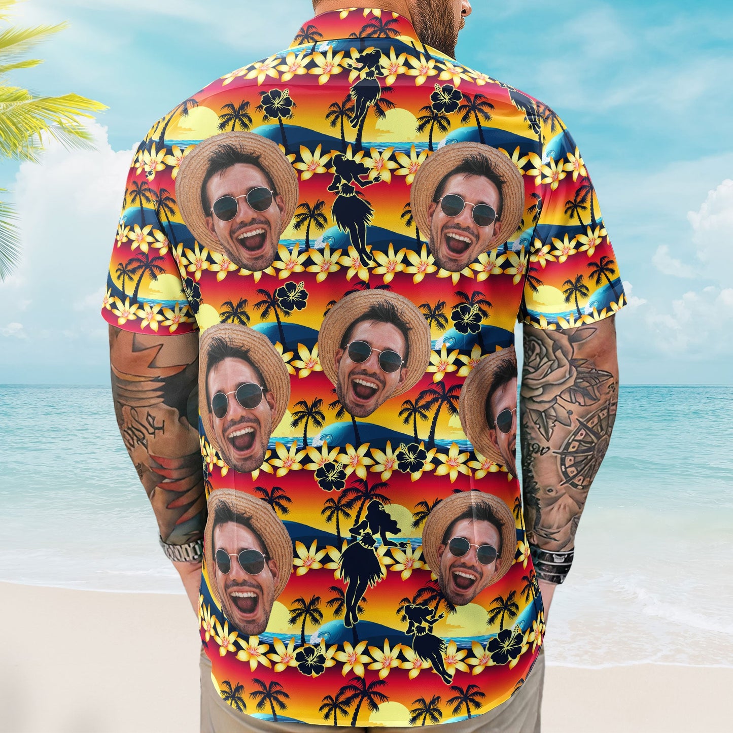 Tropical Beach Sence Hula Dance Sunset Aloha Shirts - Custom Photo Hawaiian Shirts HA0100