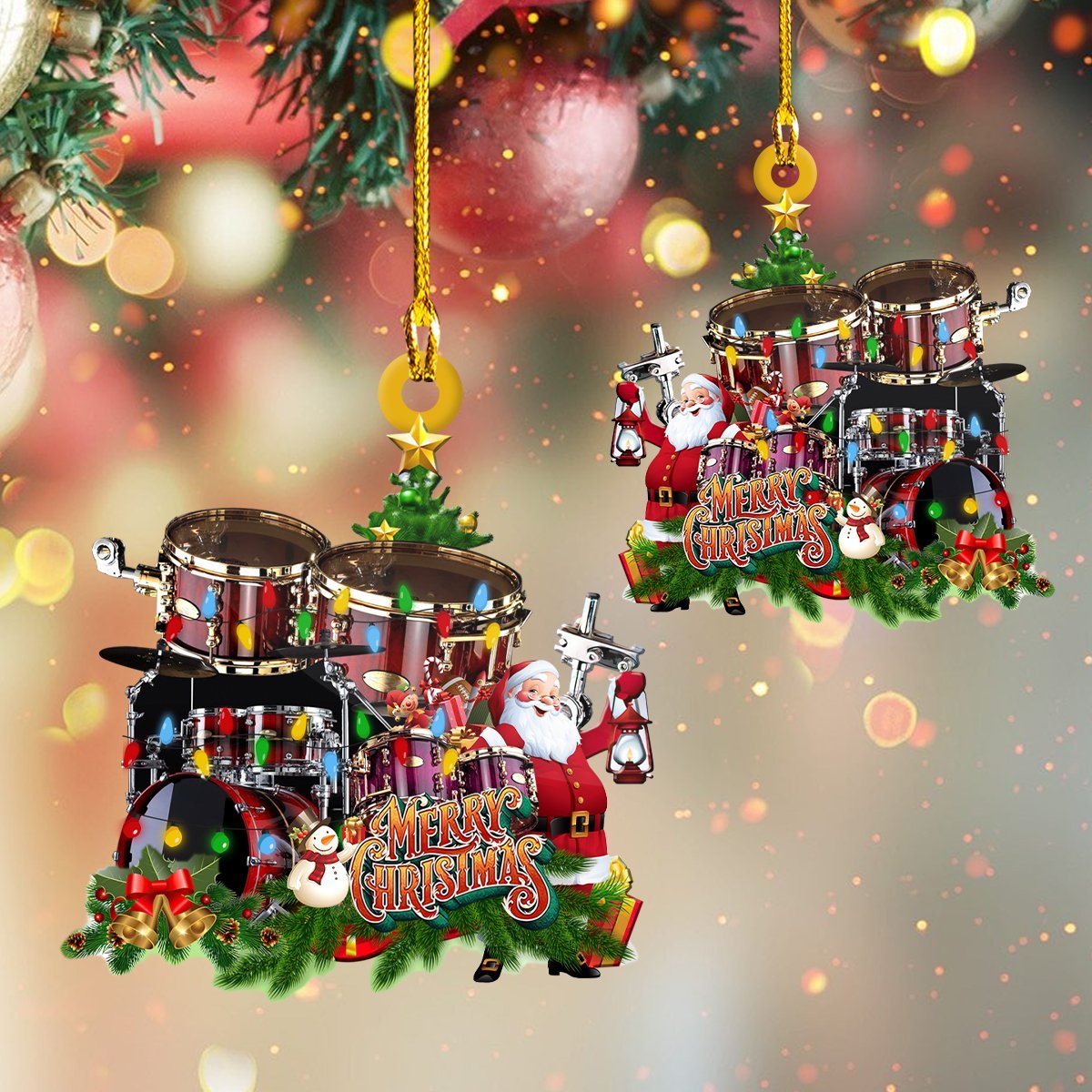 Custom Merry Christmas Drum Pine Tree Shaped Ornament, Gift for Drum Player OO1652