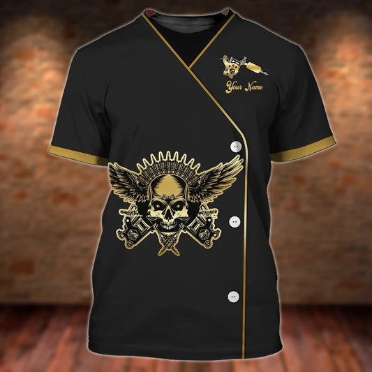 Custom Black Tattoo Skull T Shirt, 3D Print On Shirt With Tattoo Design, Tattoo Lover Gifts TO2578