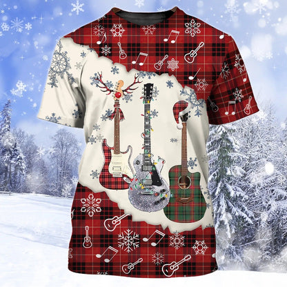 3D All Over Print Guitar Snow Hoodie Men Women, Guitar Hawaiian Shirt Shirt Sleeve, Christmas Gift For Guitarist TO2773