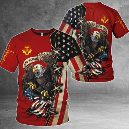 One Nation Under God American Flag Eagle All Over Print Shirt Patriotic 3D Clothing TO0225