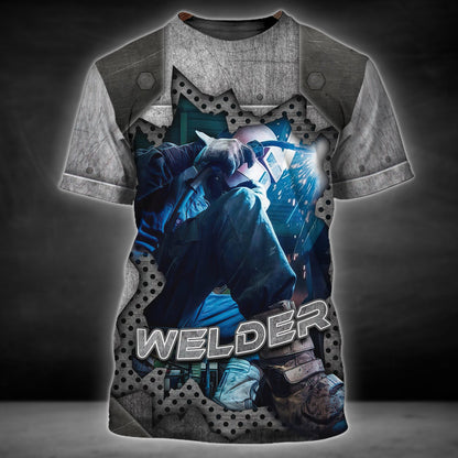 Welder Blue Graphic Design 3D Printed Shirts, Welder Work Shirts, Birthday Gift for Welder Dad TO3124