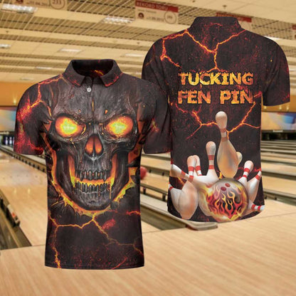 Tucking Fen Pin Polo Shirt, Skull Bowling Polo Shirt Design, Scary Halloween Gift For Bowling Lovers Lasfour SO1422