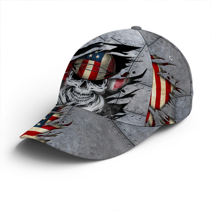 Skull Cowboy US Flag Pattern Metallic Baseball Cap Lasfour CO0707