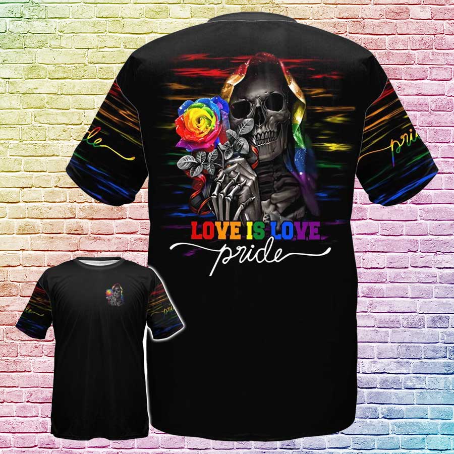 LGBT Skull Pride Rose Love Is Love 3D, LGBT Gift For Her LGBT Gift For Him, Shirt For Pride LO0698