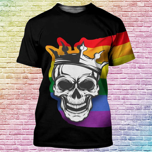 LGBT Skull Rainbow 3D Shirts For LGBT Community, Gist For LGBT Proud Month, Lesbian Shirts LO0697