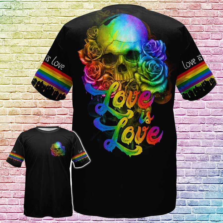 Skull Pride Shirt For Pride Month, LGBT Skull Rose Rainbow Love Is Love, Gift For LGBT Friends LO0696